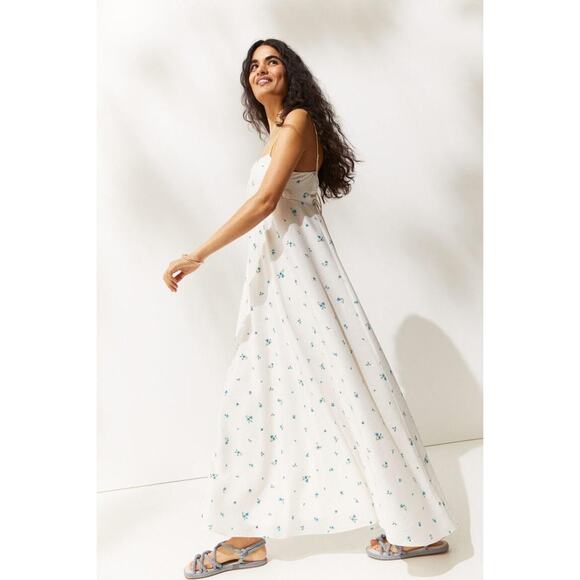 H&M White Blue Floral Sleeveless Cami Camisole A Line Tank Maxi Dress Size S - Picture 1 of 5